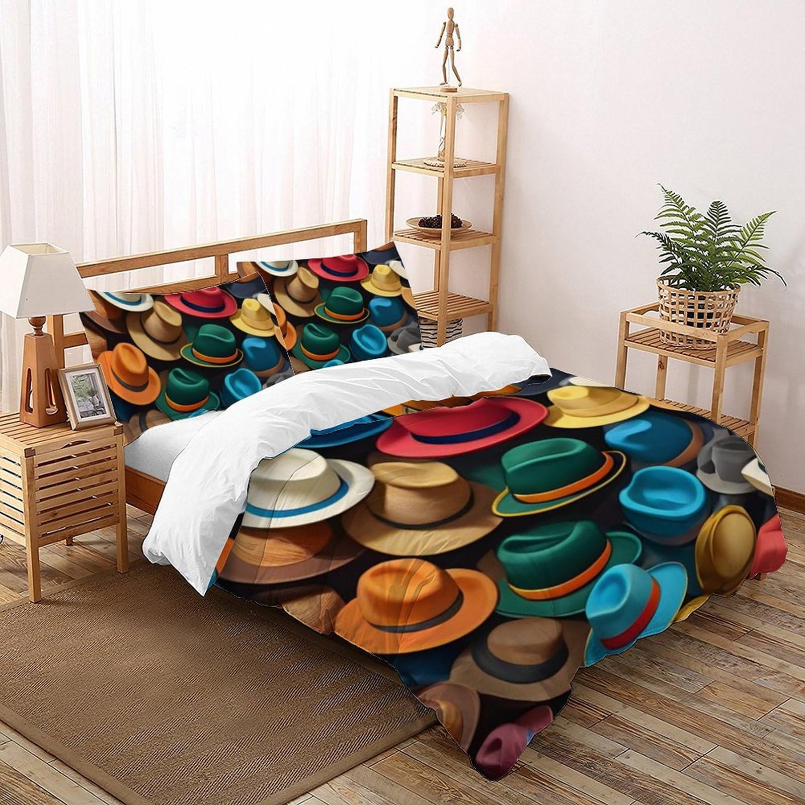 Housse de couette double 200x200cm en microfibre imprimé chapeau coloré pour garçon