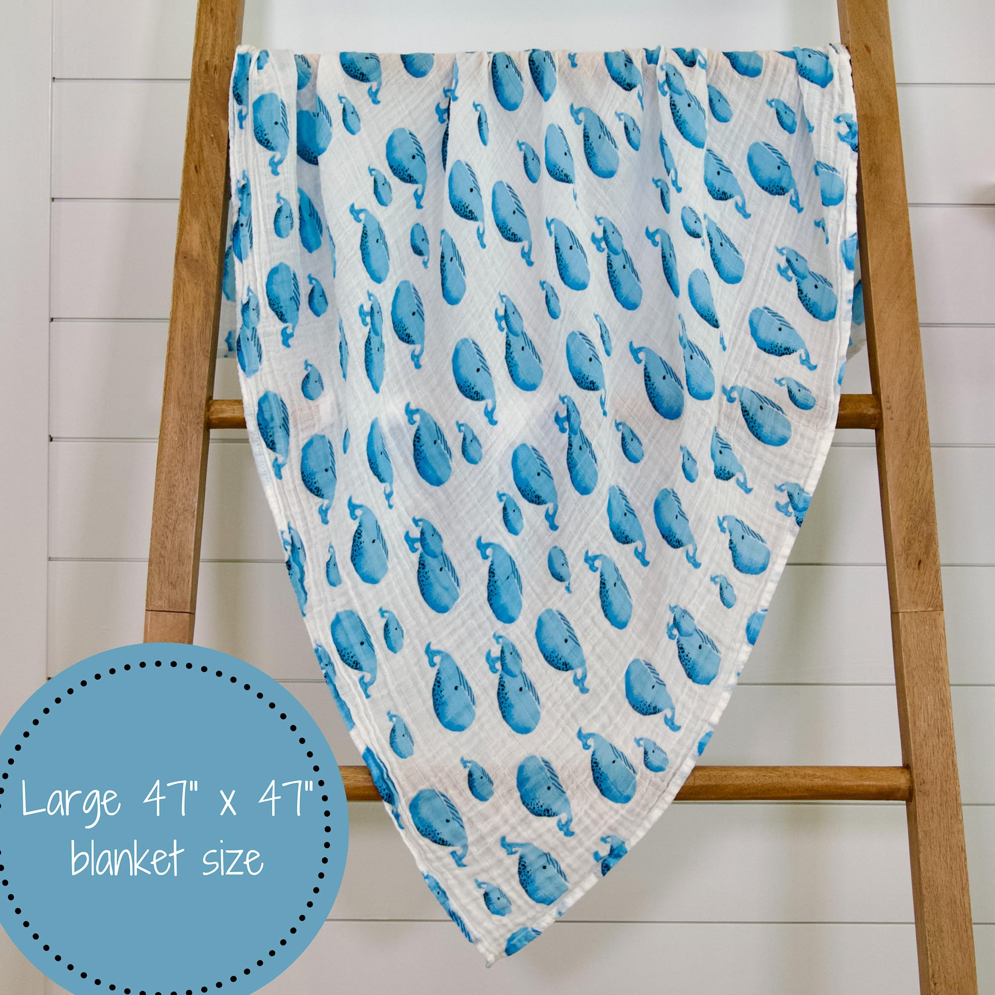 LollyBanks Manta para envolver | 100 % algodón de muselina | Esenciales para recién nacidos y bebés para niños, registro | tiburón oceánico y ballena, paquete de 3