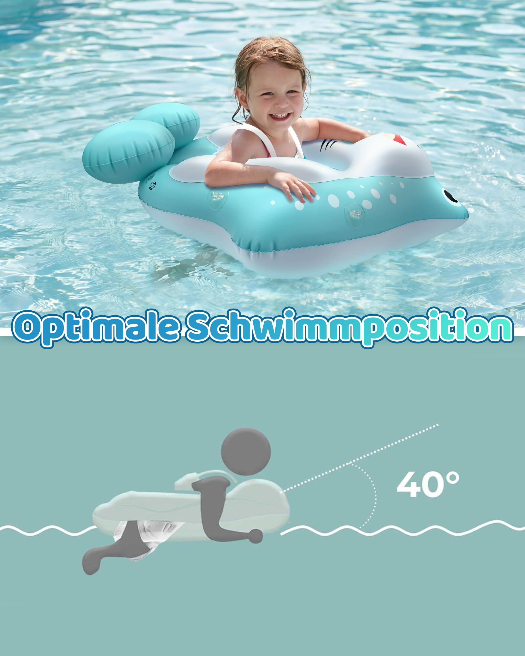 Galleggiante per bambini con baldacchino, galleggiante per piscina con seggiolino di sicurezza, galleggiante da nuoto e galleggiante per bambini da 12 a 36 mesi (L: 12-36 mesi)