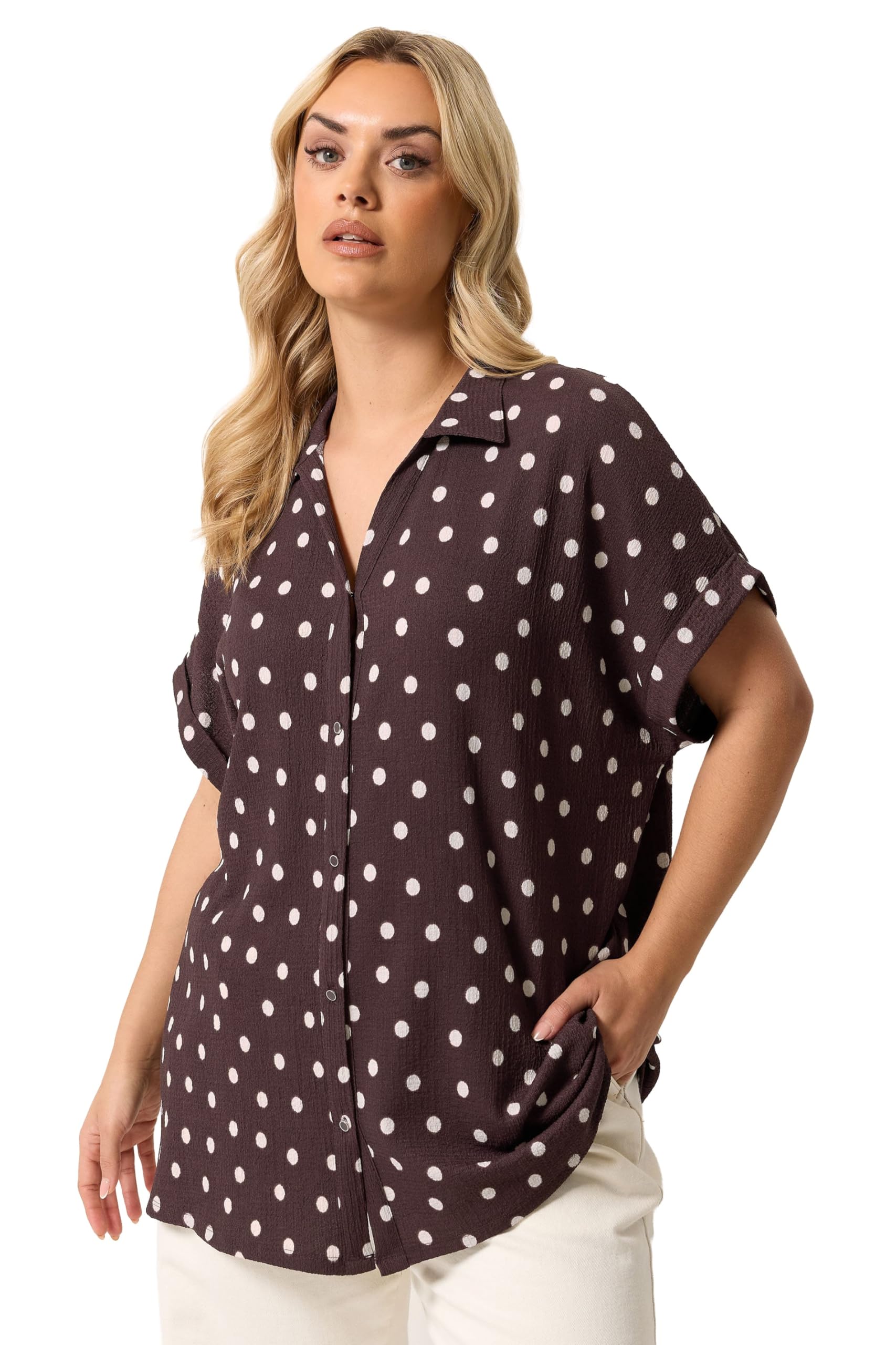 Yours Women's Chocolate Curve Brown Polka Dot Shirt - Plus Size Curve