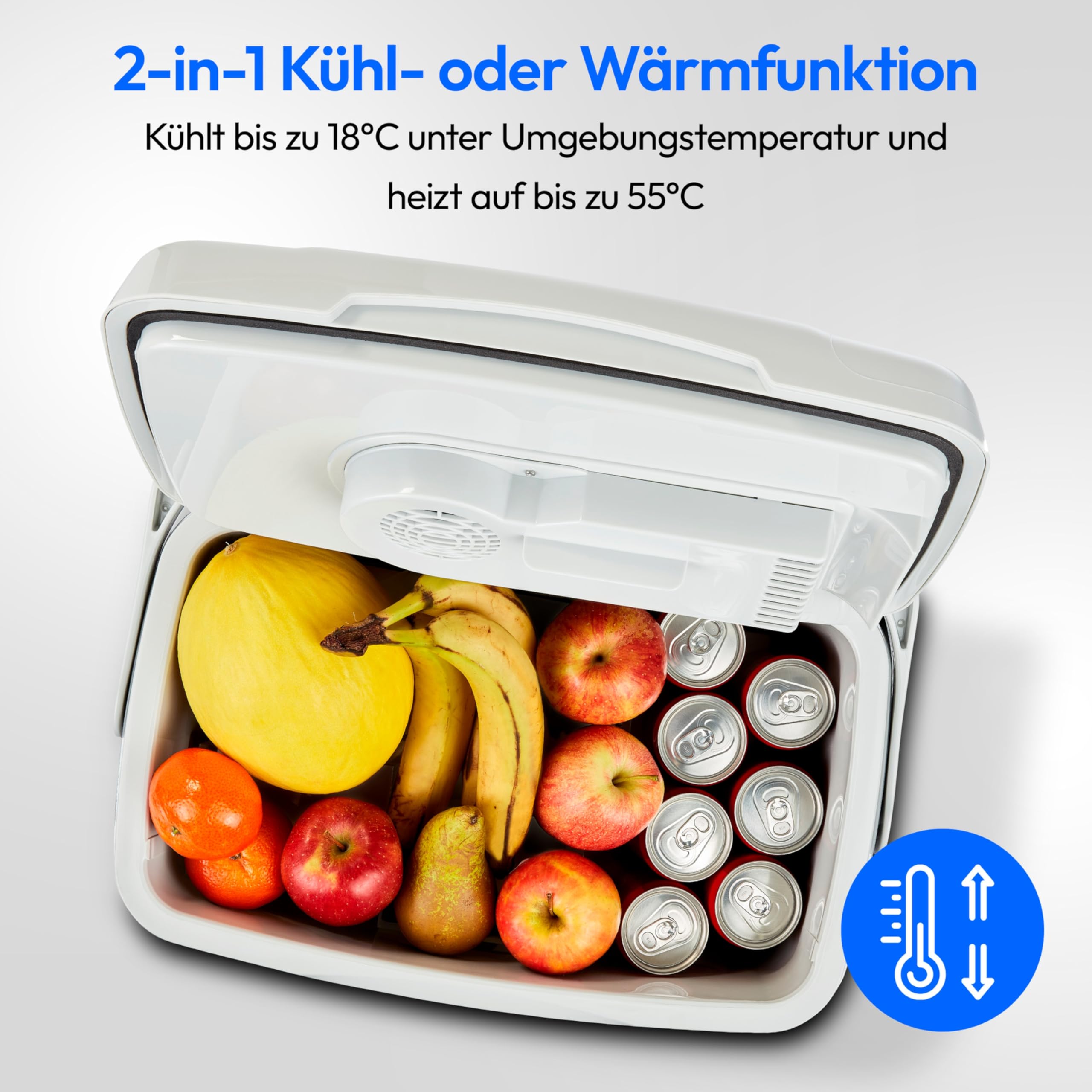 MEDION Thermoelektrische tragbare Kühlbox (25 Liter, Kühl- und Warmhaltefunktion, 12V Zigarettenanzünder 230V Netzanschluss USB - Stromversorgung, für Auto, Boot und Camping, MD10735) grau