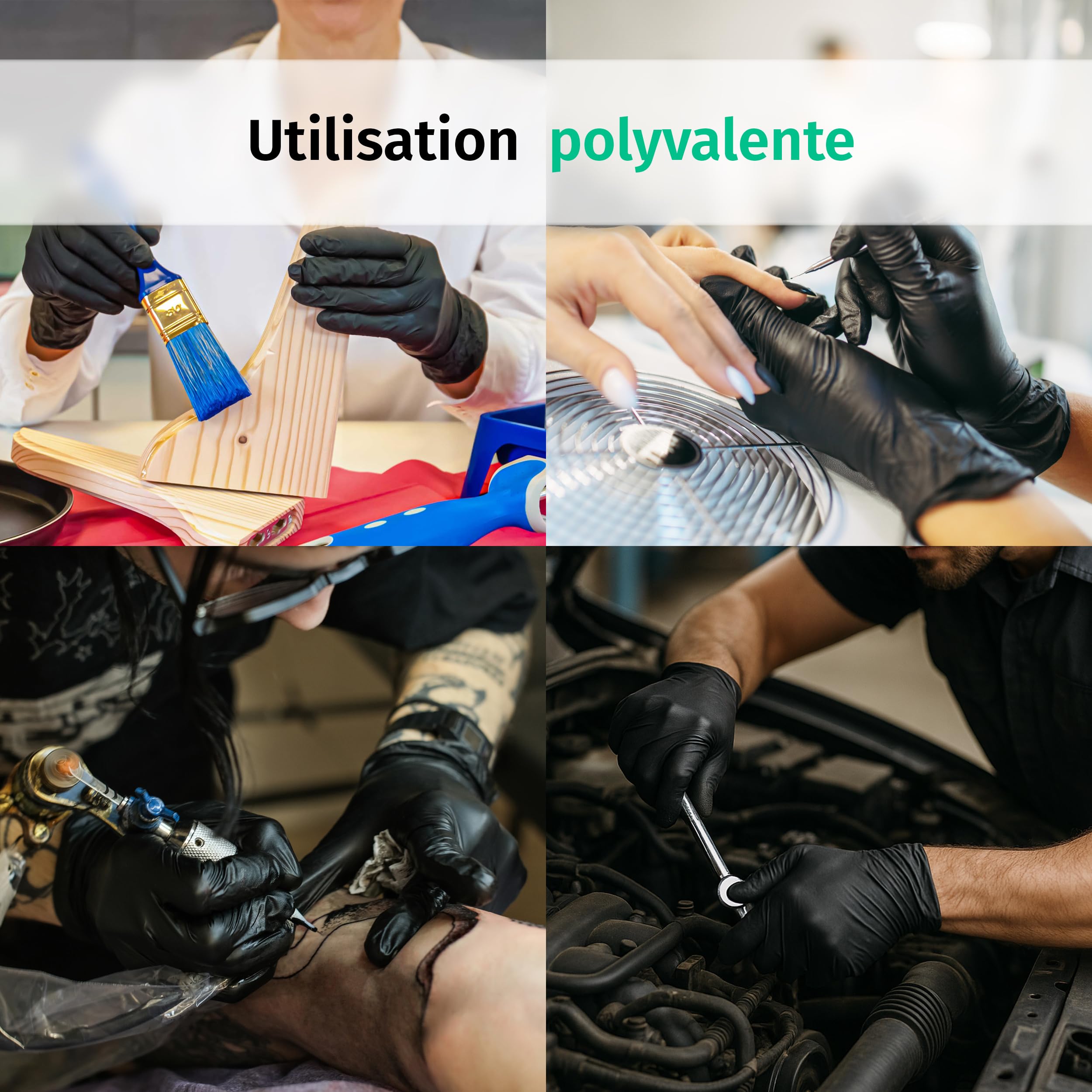 SF Gants nitrile noirs M – 1000 (10x100) gants jetables, non poudrés, sans latex, résistants, pour la cuisine, l’usage médical, le ménage, la mécanique, le tatouage, la coiffure, l’usage alimentaire