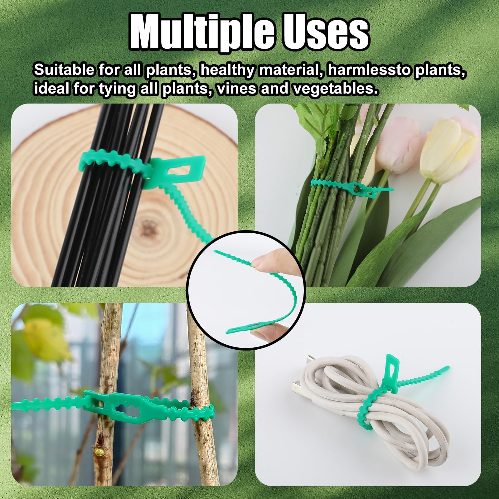 Lysjoy 100 Piezas Bridas Ajustables para Plantas, (13/23 cm) Lazos de Jardinería Reutilizables de Plástico Verde, Sujeción para Tomates, Plantas Trepadoras y Árboles, Resistentes a la Intemperie — view 6