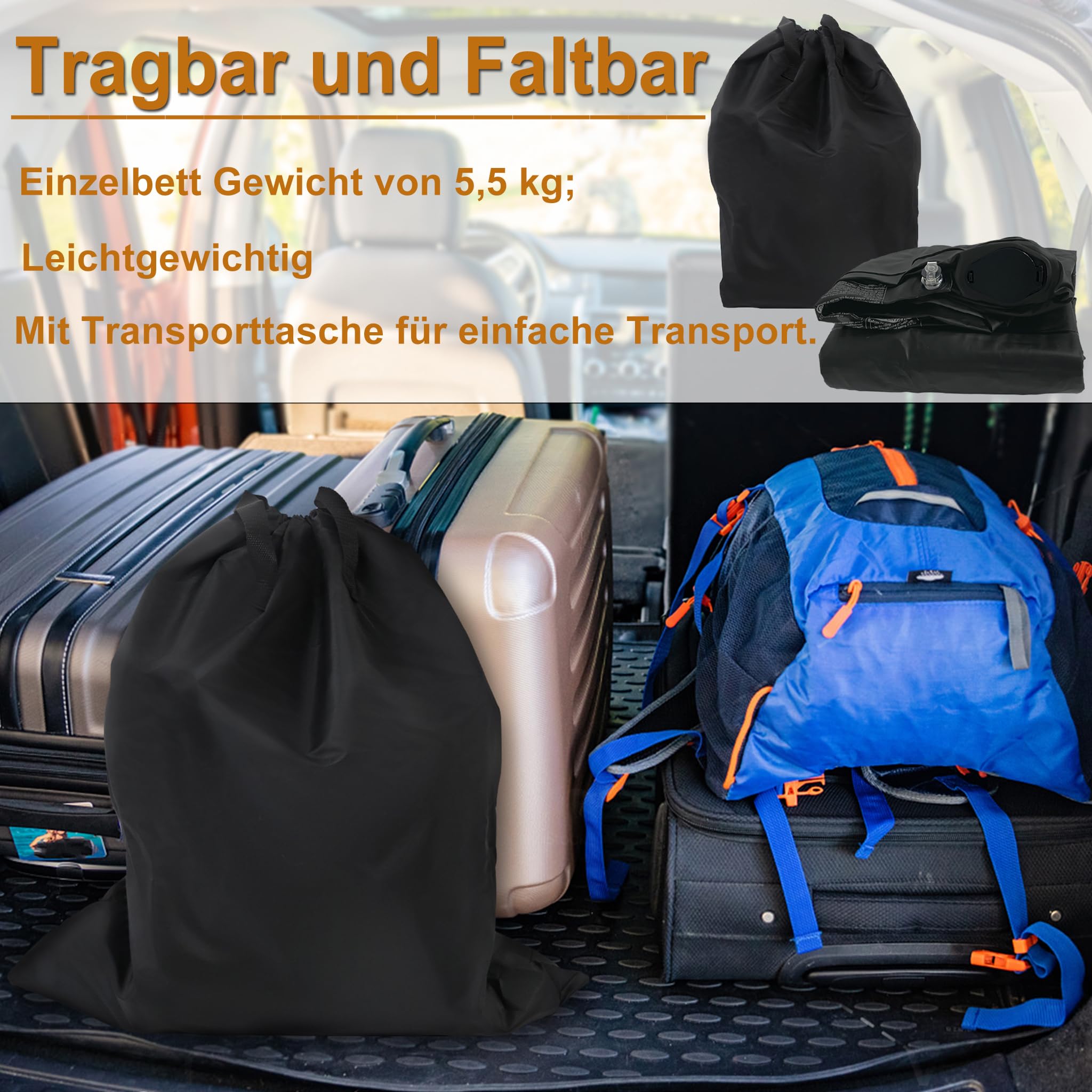 YRHome Luftmatratze Matratze Luftbett Selbstaufblasend Aufblasbare Matratze mit eingebauter Elektrischer Luftpumpe & Tasche Schnelles Aufblasen Gästebett für Camping für 1 Person, 187 x 90 x 46 cm