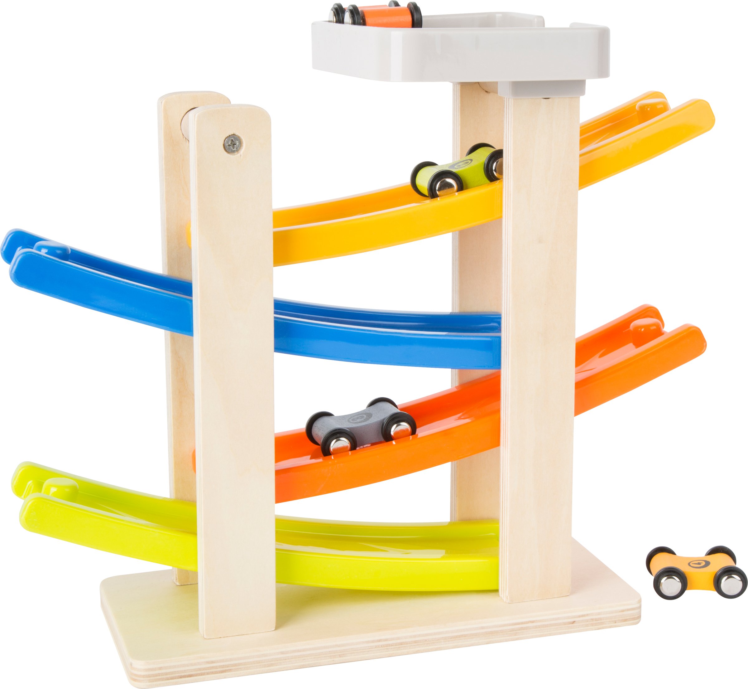 Small Foot Circuit de Course avec Parking, en Bois, Quatre étages avec Parking, Quatre Voitures incluses, à partir de 18 Mois