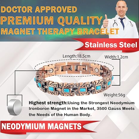 YINOX Bracciale Magnetico Donna Acciaio Inox 316L – 12 Magneti Potenti Al Neodimio – Bracciolino Turchese Stile Turco, Idea Regalo Di Qualità (21 Cm)