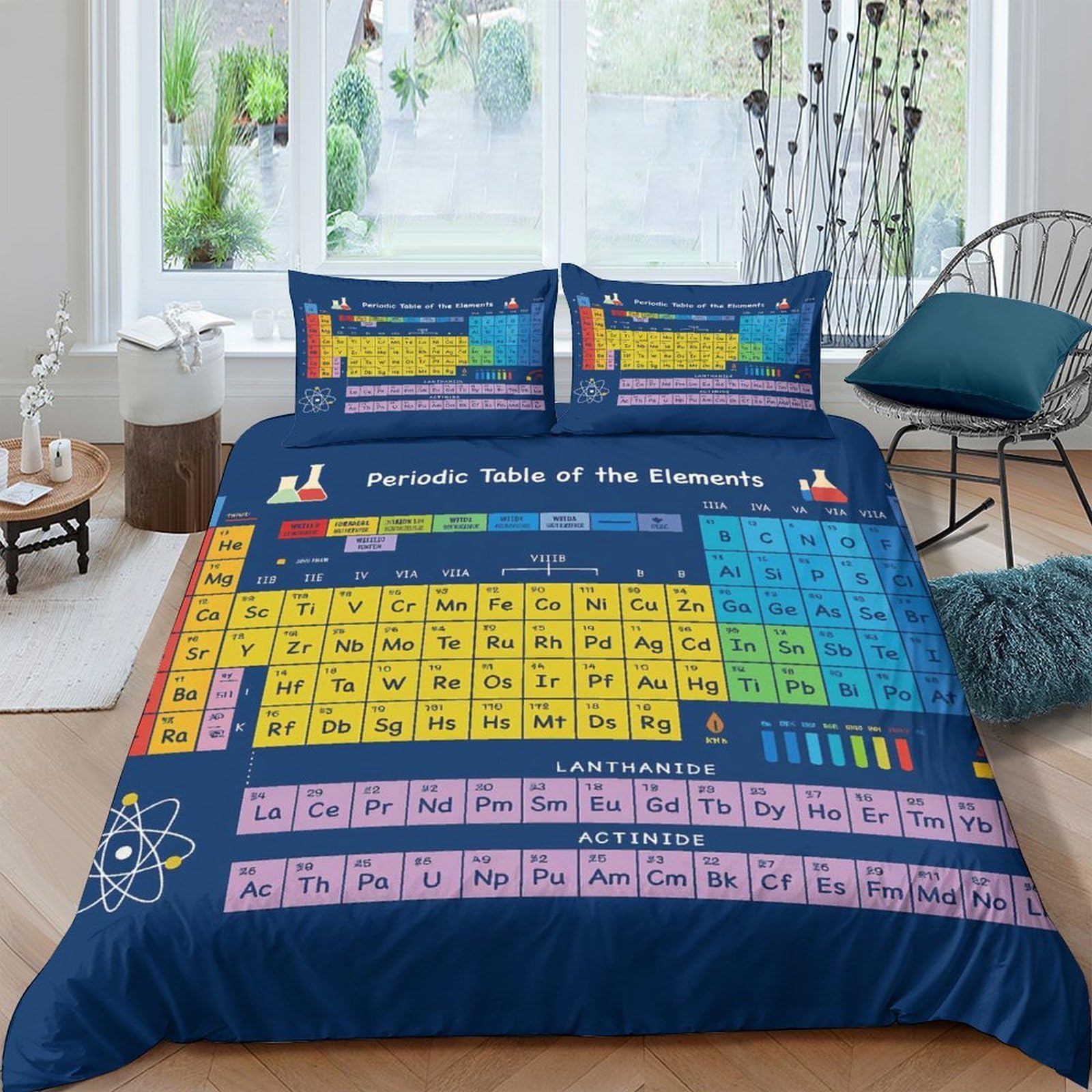 Ctjqhvkz Style-2 3D Printed Periodic Table Fitted Sheet Microfiber Colourful Science Chemistry Bed Cover For Bedroom Dorm Mattress Protection Decor Single（135X200cm）