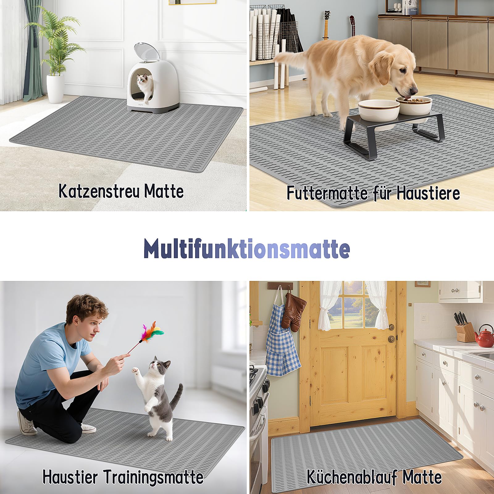 Katzenklo Matte,120x89cm Katzenstreu Matte Wasserdicht,Matte Katzenklo Unterleger Silikon,Katzenmatte Katzenklo Rutschfest,Katzenmatte Übergröße geeignet für eine Gruppe von Katzen (Grau)