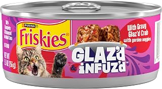 Purina Friskies Glaz’d & Infuz’d Crab Gravy Wet Cat Food - Super Chunky Morsels, 5.5oz Cans, 24-Pack for Adult Cats