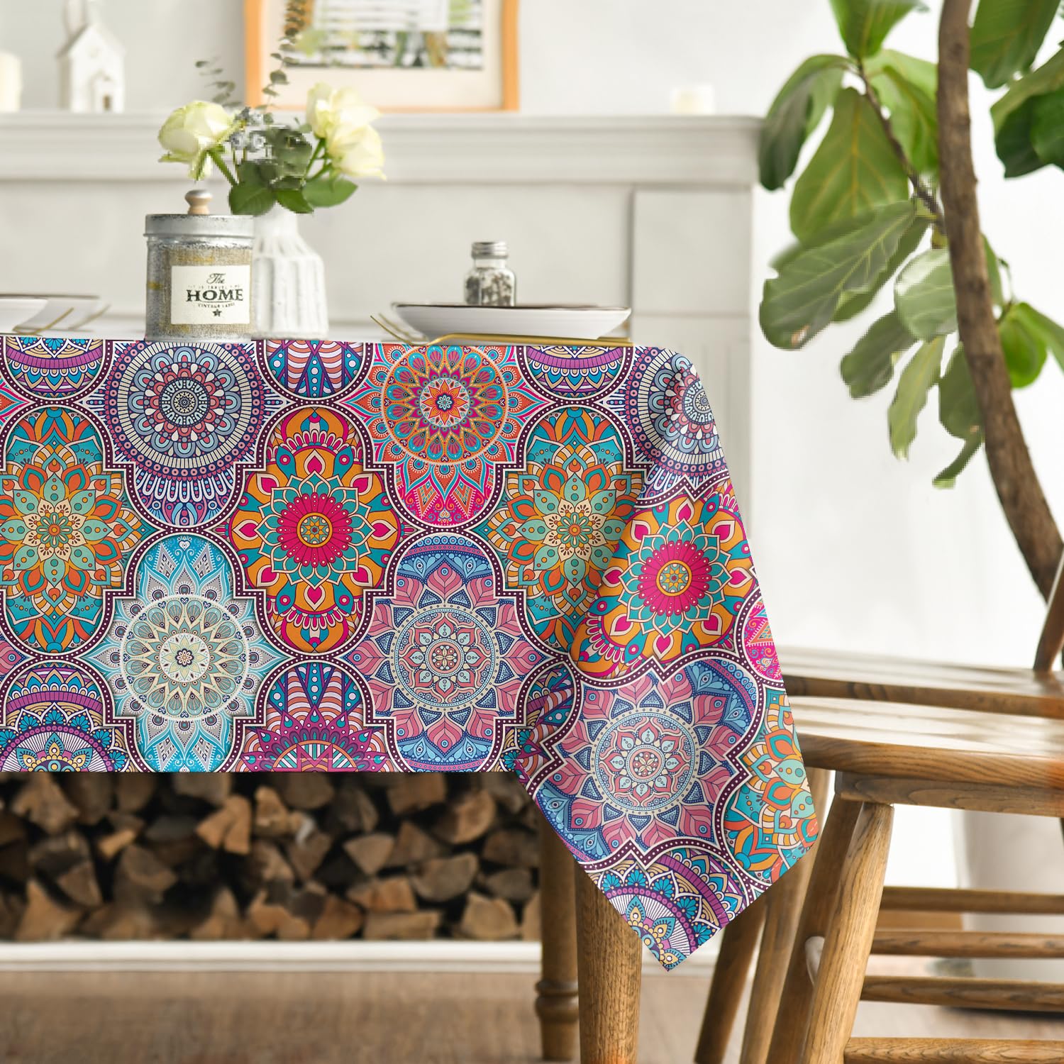 Artoid Mode Tovaglia Boho 140x110 Cm – Design Mandala Marocchino, Antimacchia, Lavabile, Per Cucina E Feste