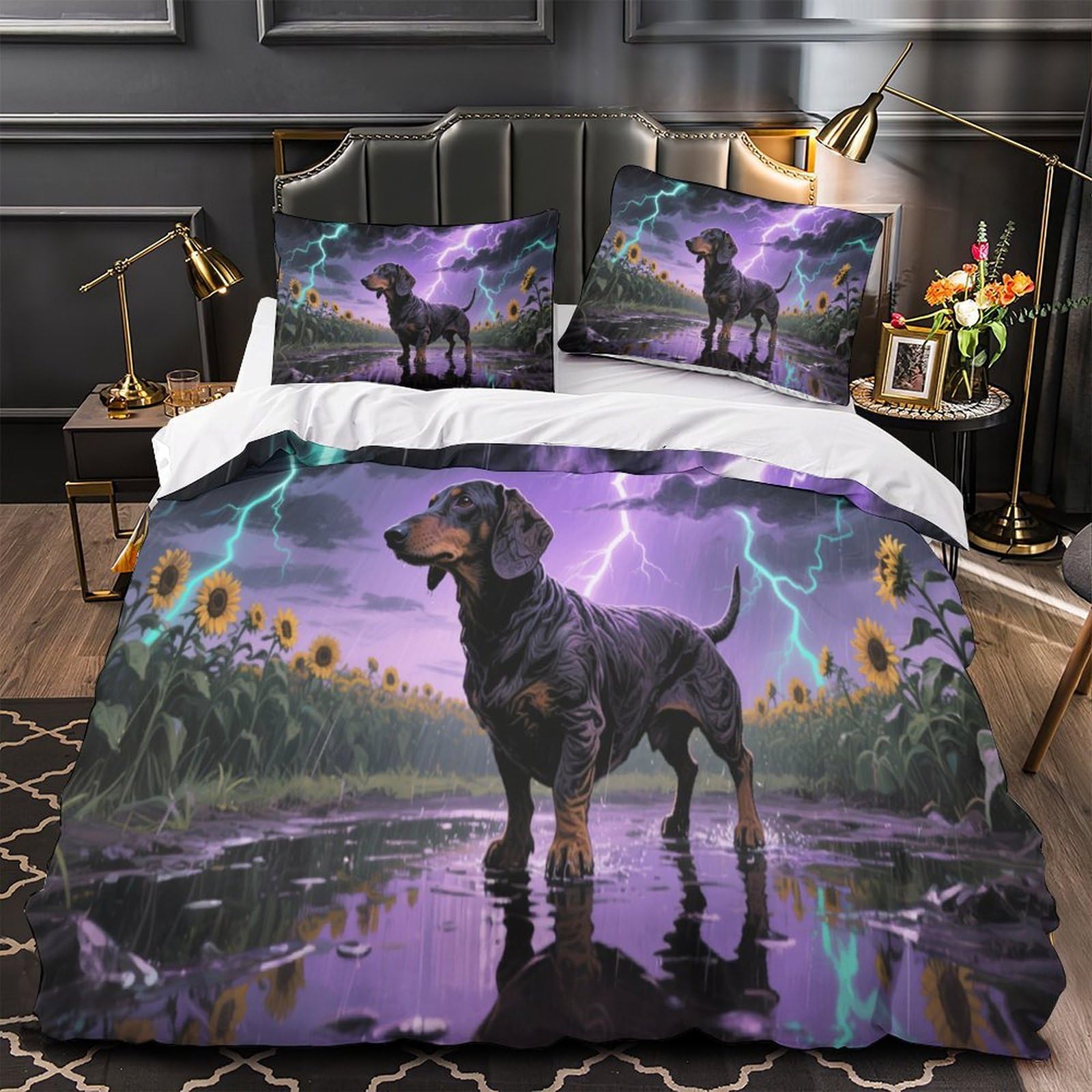 Housse de couette teckel 220x240cm parure de lit imprimé 3D King