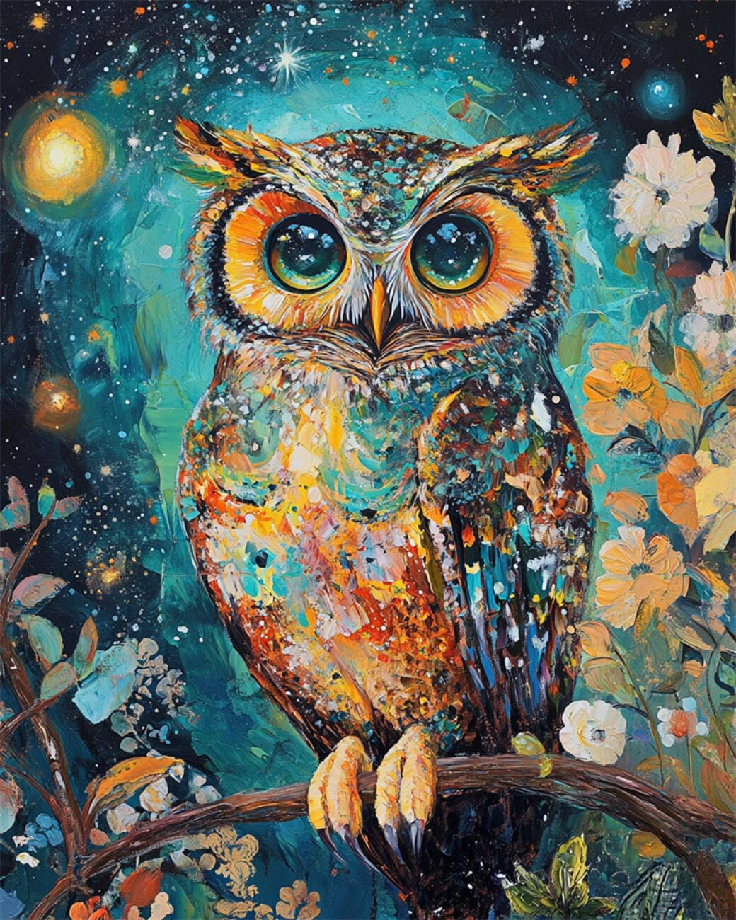 RKFLGEW DIY Bead Embroidery Kit Fantasy Owl 50x70cm