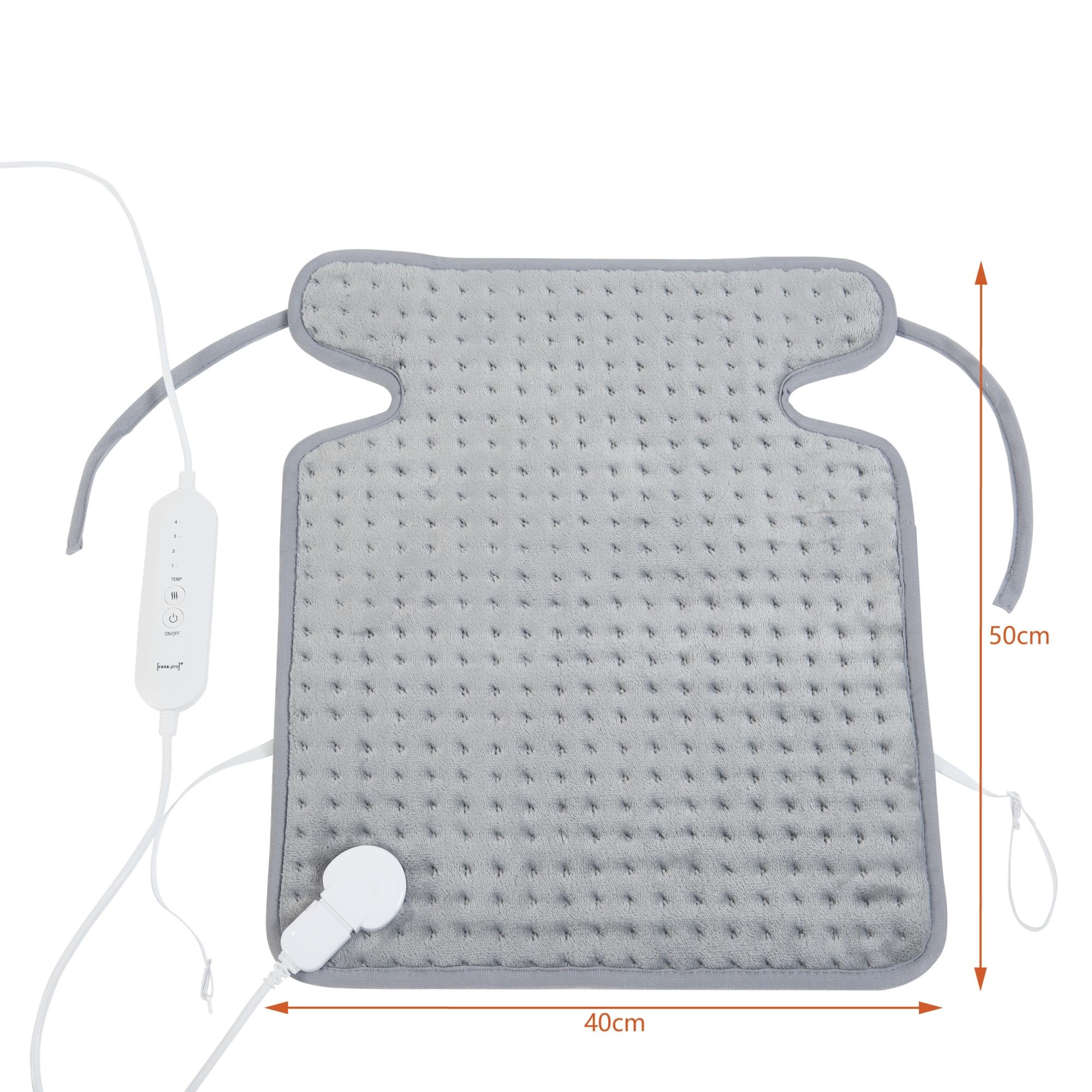 [en.casa] Almohadilla Eléctrica para Espalda con Cinta Almohada Térmica Apagado Automático Lavable 80W 4 Niveles de Calor Temperatura Regulable Vlies 50 x 40cm - Gris