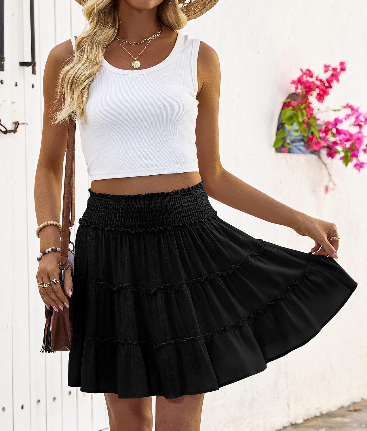 Summer Skirts for Women High Waist Ruffle Skorts Mini Skirt with Shorts | Built-in shorts, with a flowy tiered design for casual wear, workouts, beach and vacation