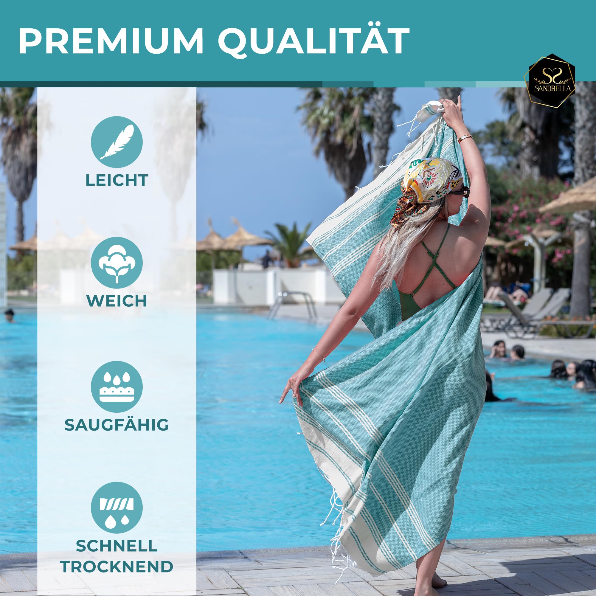Hamamtuch Sauna Damen & Herren groß 100x200 Baumwolle Strandtuch Decke Pestemal Geschenkset | blau - grün