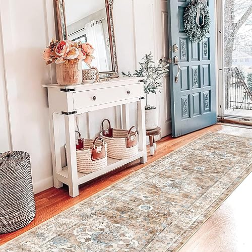 Miniatura 6 de Pauwer Tapete bohemio vintage para pasillo de 2 x 8, lavable, antideslizante, estilo rústico, para lavandería, cocina, baño, dormitorio