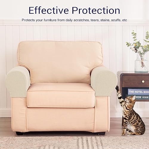 Miniatura 5 de SUBRTEX Fundas elásticas para reposabrazos de elastano para sillas, sofá, sillón, fundas para sofá reclinable con pasadores giratorios, 2 unidades