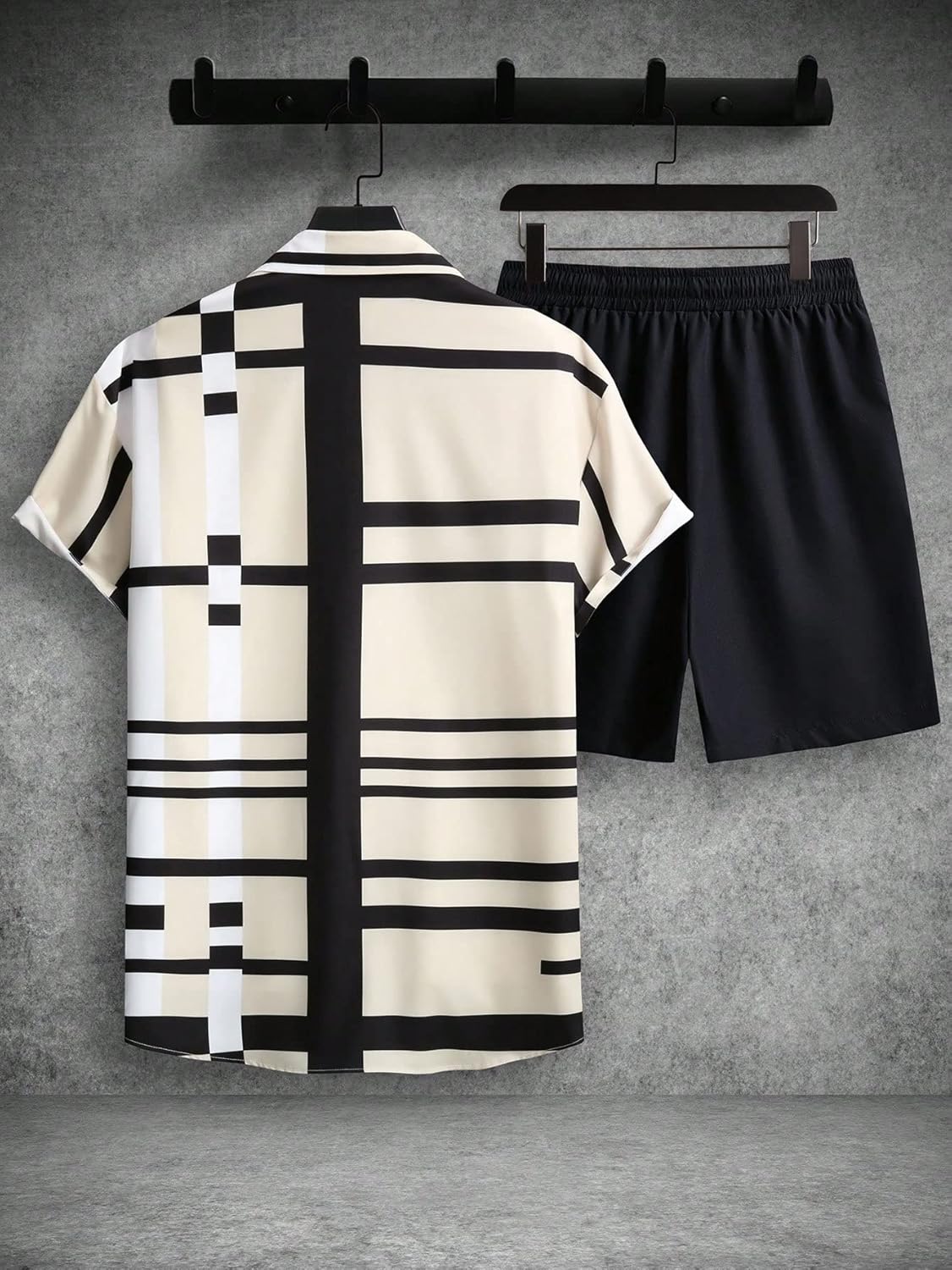 WDIRARA Men's 2 Piece Outfits Button Down Short Sleeve Collared Shirt and Shorts Set - Image 2