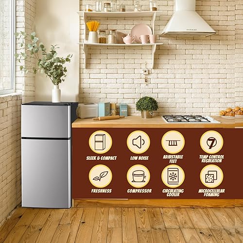 Miniatura 3 de Mini refrigerador de 2.4 pies cúbicos con congelador, refrigerador de doble puerta para dormitorio personal Senven Temp Gear Suit para apartamento,