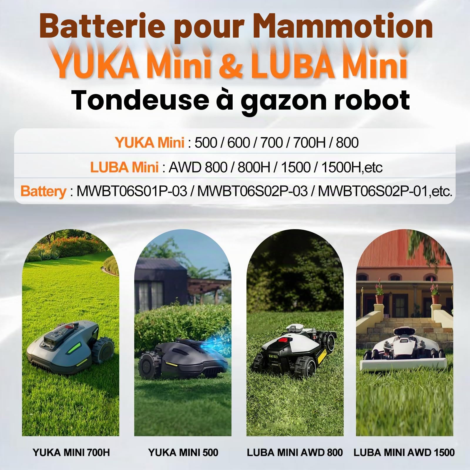 Batterie 3,0 Ah pour Tondeuse Robot Mammotion YUKA Mini 500/600/700/700H/800 & LUBA Mini AWD 800/800H/1500/1500H - Remplacement pour MWBT06S01P-03, MWBT06S02P-03, MWBT06S02P-03, MWBT06S02P-01