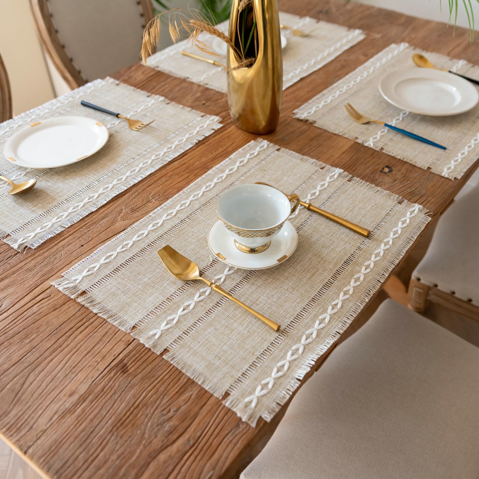 Tovagliette Rettangolare Set 6 Tovagliette Colazione 33x45CM Tovaglietta Cucina Antiscivolo Lavabile Marrone Chiaro