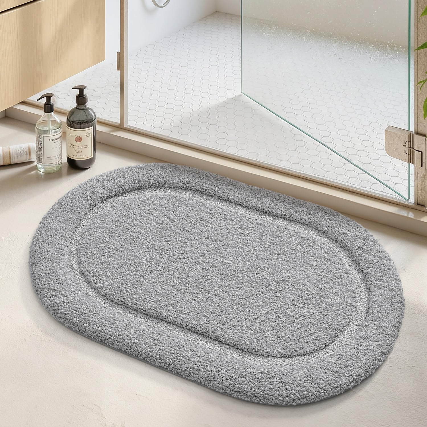 Color&Geometry Grey Bathroom Rugs, Non Slip, Absorbent, Soft, Washable, Thick Bath Mat, 24"x36" Small Bath Rug Bath Mats for Bathroom Floor, Shower,