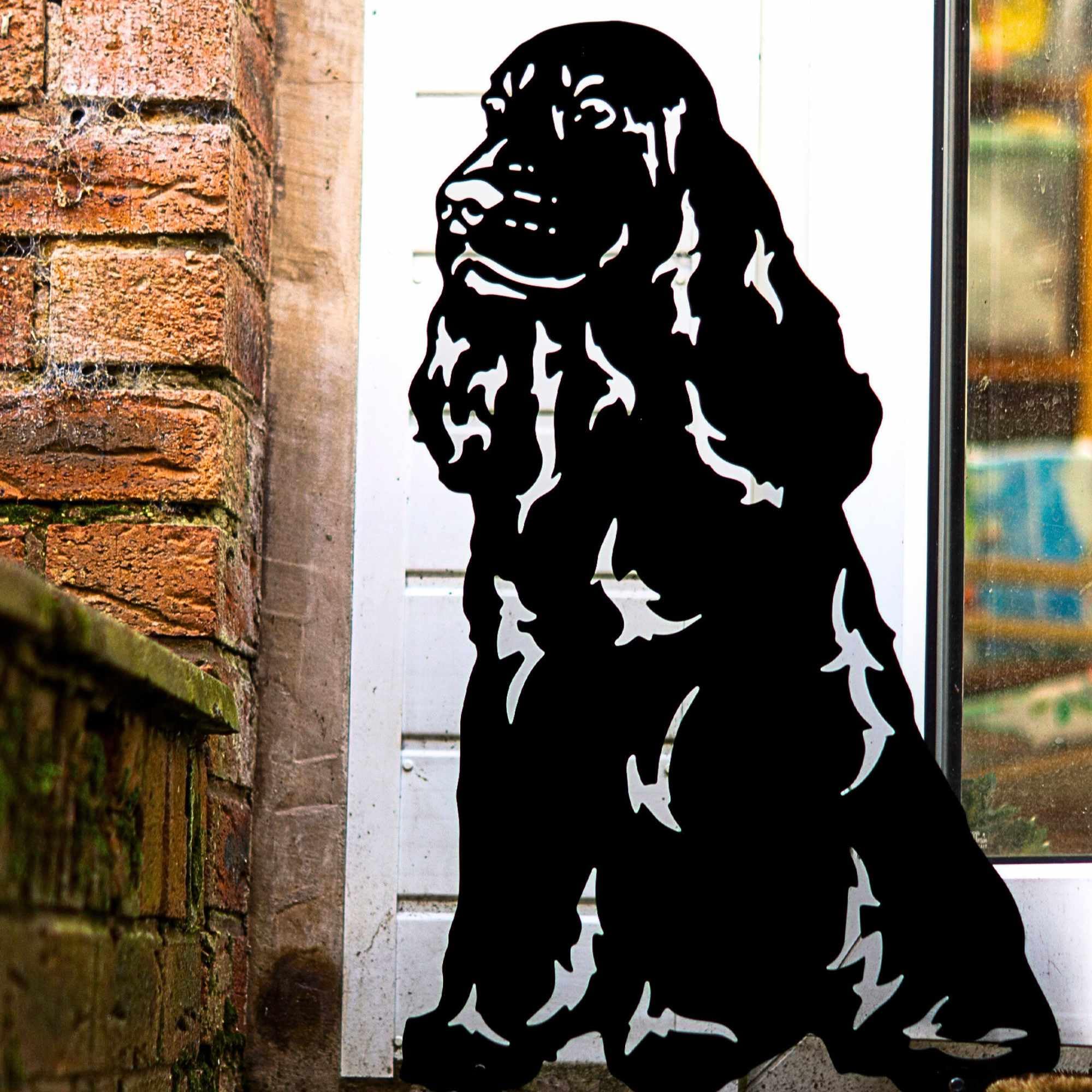 Logi Black Painted English Springer Spaniel Garden Ornament Christmas Decoration Gift Setter Statue Figurine Metal Home Decor Sculpture Working English Cocker Birthday (Black Painted)