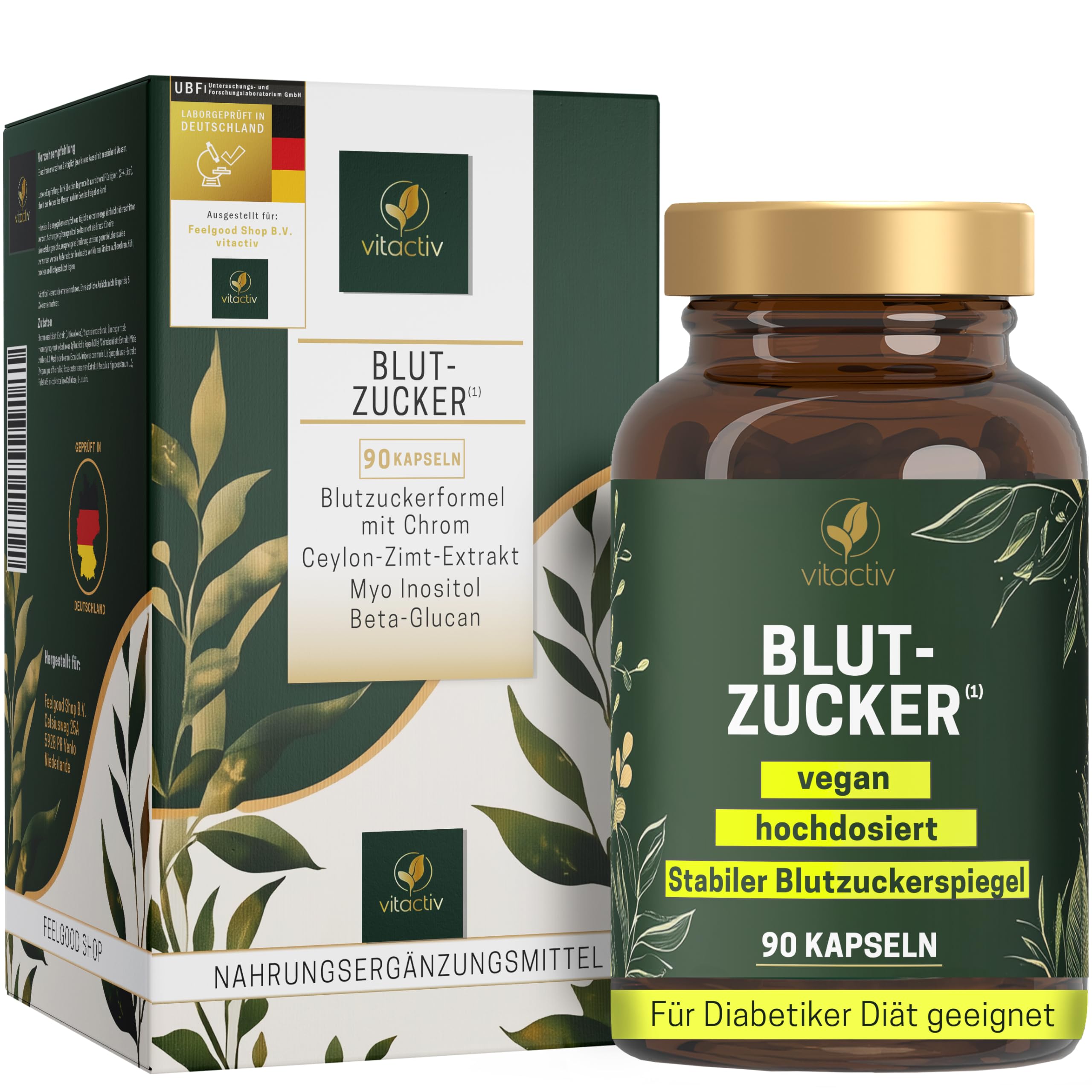 VITACTIV Blutzucker-Kapseln – Hochdosierte Blutzucker-Formel, 90 Stück