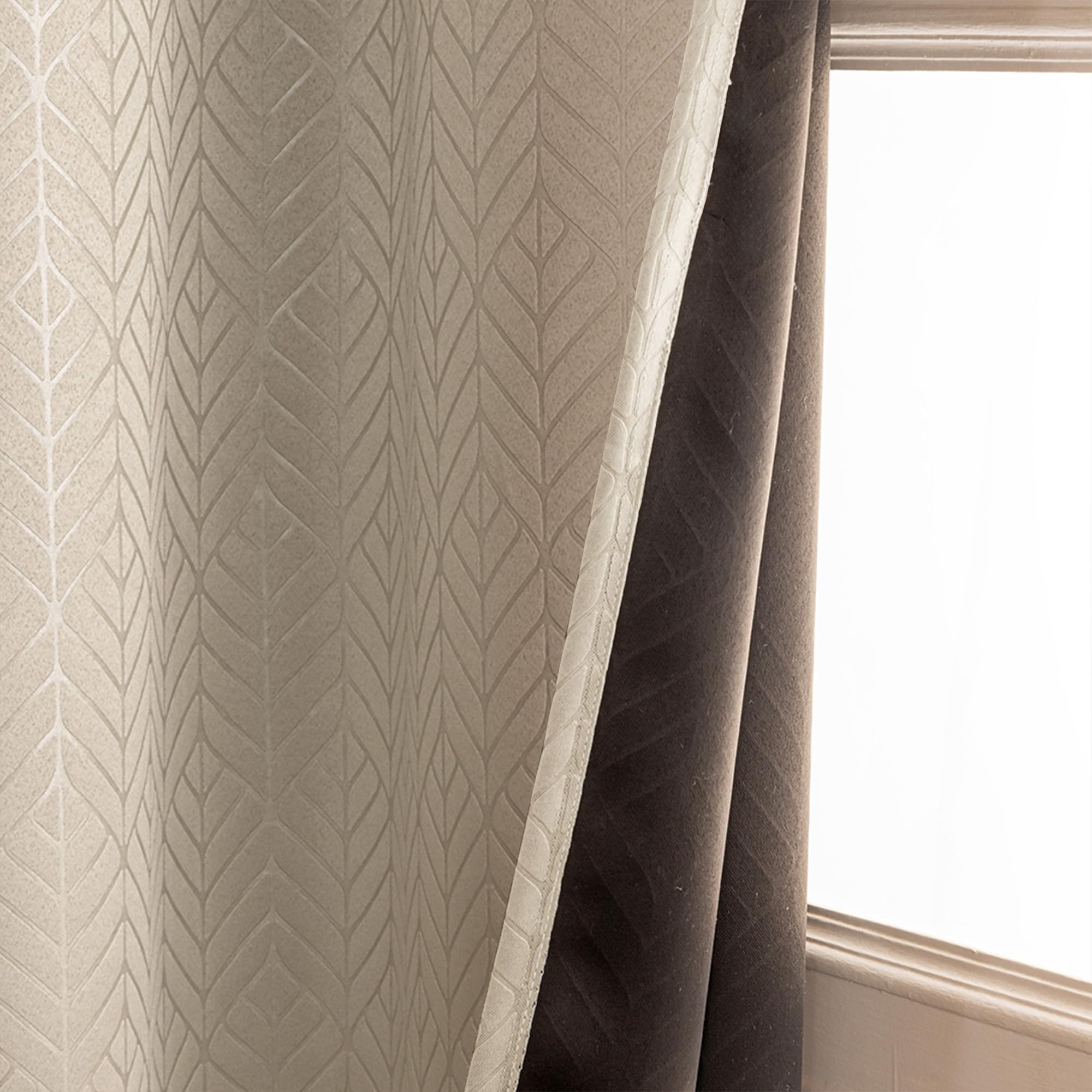 HOMEMONDE 100% True Blackout Curtains 8 Feet Long - Single Piece Curtain, Embossed Panels Light Block Thermal Insulated & Noise Reducing Room Darkening Curtains (Off White, 96Inch)