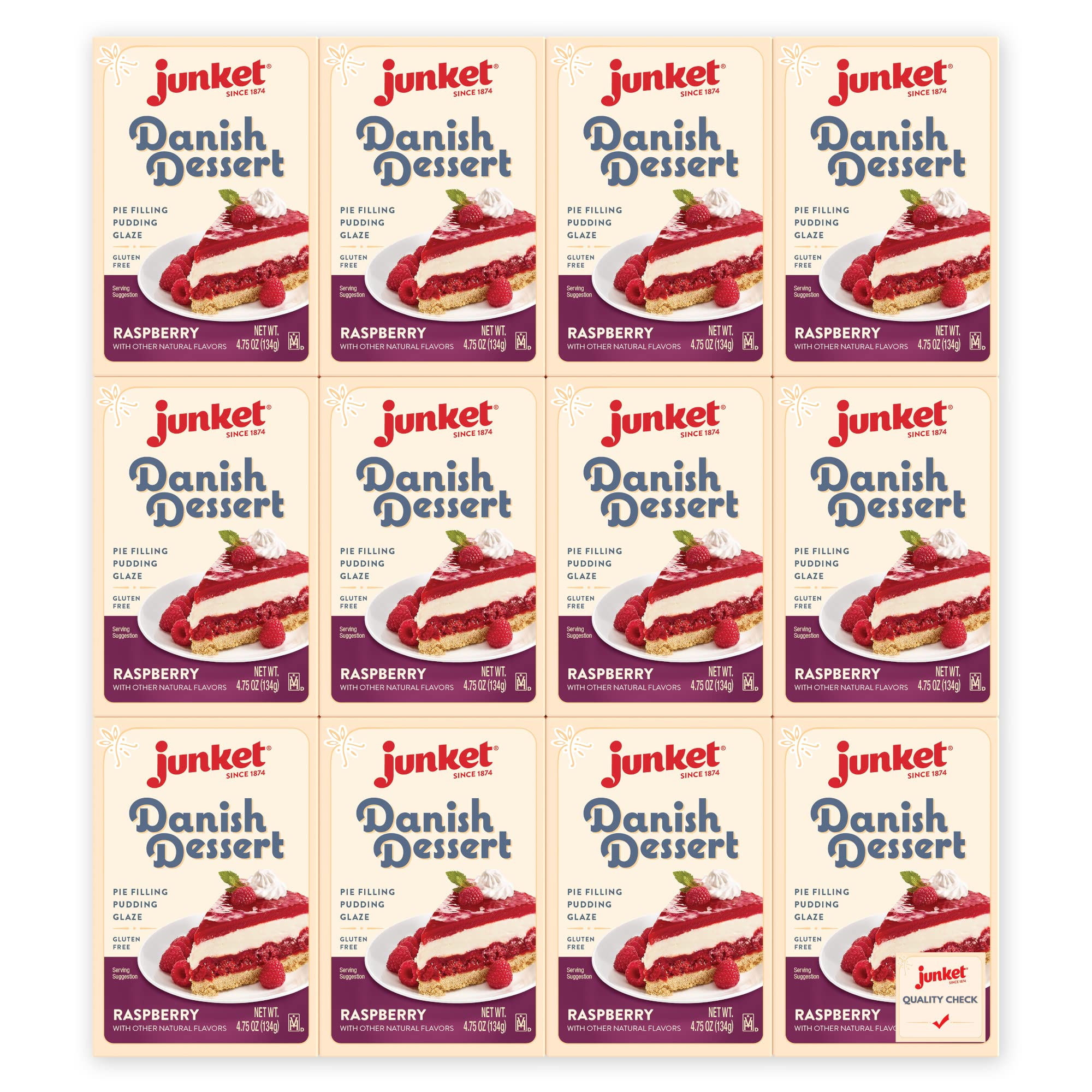 Danish Dessert Raspberry Mix - for Raspberry Pie Filling, Cheesecake Topping, Sauces, Puddings, and Glazes. Easy! Add Water, Heat 60 Seconds, Add Fresh Fruit - Enjoy! 4.75 Ounce (Pack of 12)