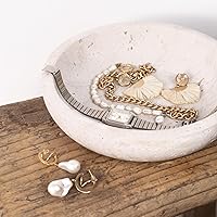 ShelfNook Travertine Decorative Bowl - Natural Stone Key Tray for Entryway, Coffee Table, Jewelry - Small White/Gray Unique Marble Dish