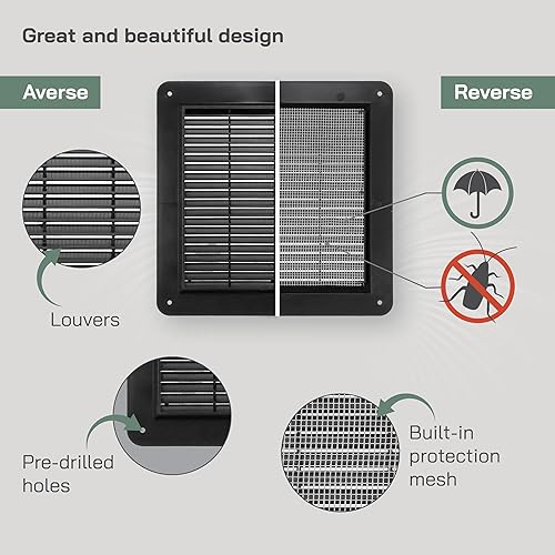 Miniatura 3 de Vent Systems 10 x 10 pulgadas - Cubierta de ventilación de aire - Negro - Rejilla de ventilación de aire - Cubierta de parrilla - Pantalla de