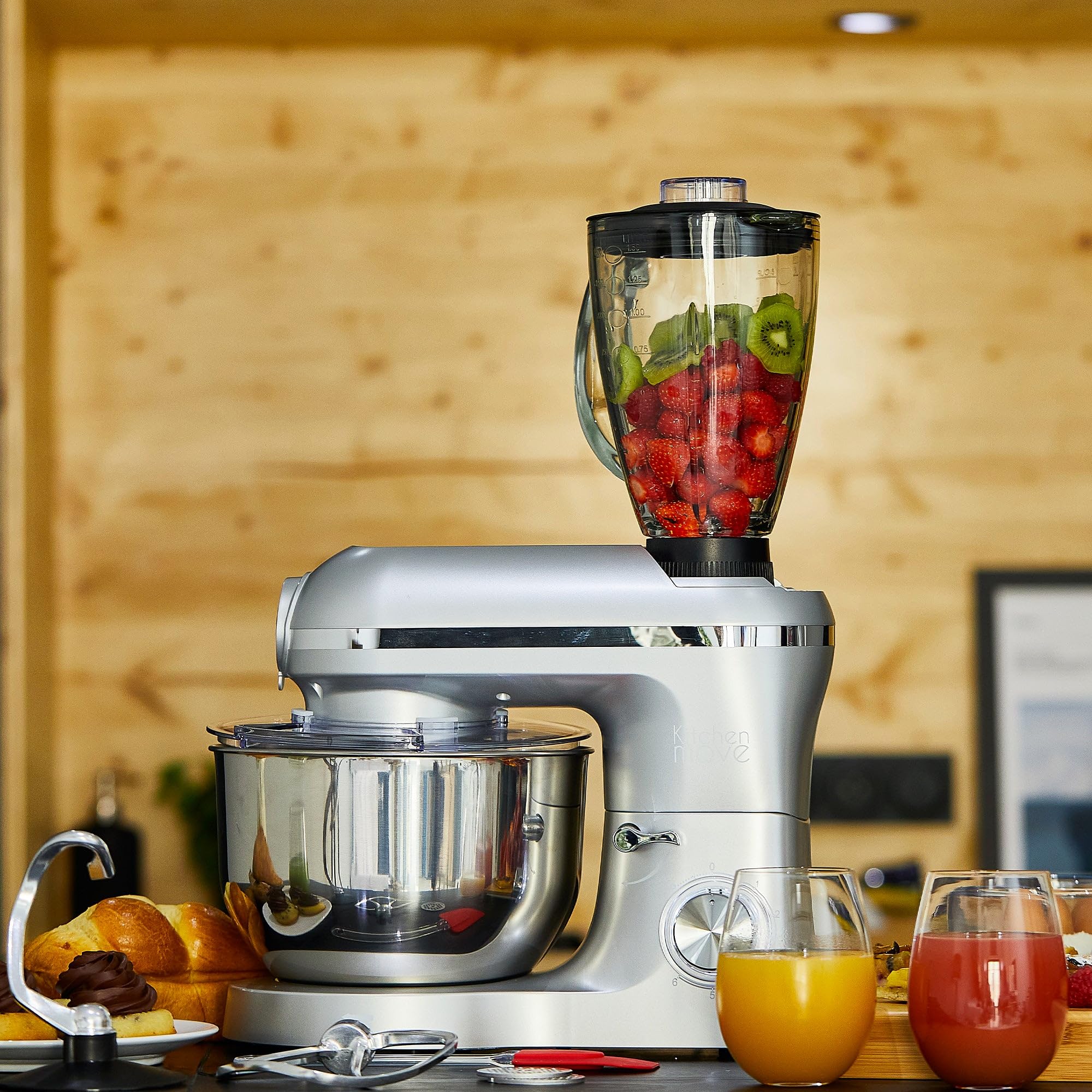 KITCHEN MOVE Robot patissier hachoir blender multifonction 1500W bol 5.5L VIPER PRO Gris acier