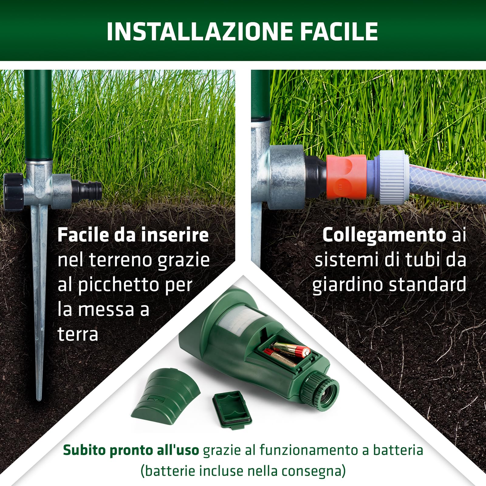Gardigo® Repellente per Animali a Getto d'Acqua | Dissuasore per Gatti, Repellente per Cani, Scaccia Piccioni | Sensore di Movimento-Raggio d'Azione fino a 10m | Disabituante Gatti, Uccelli, Cani