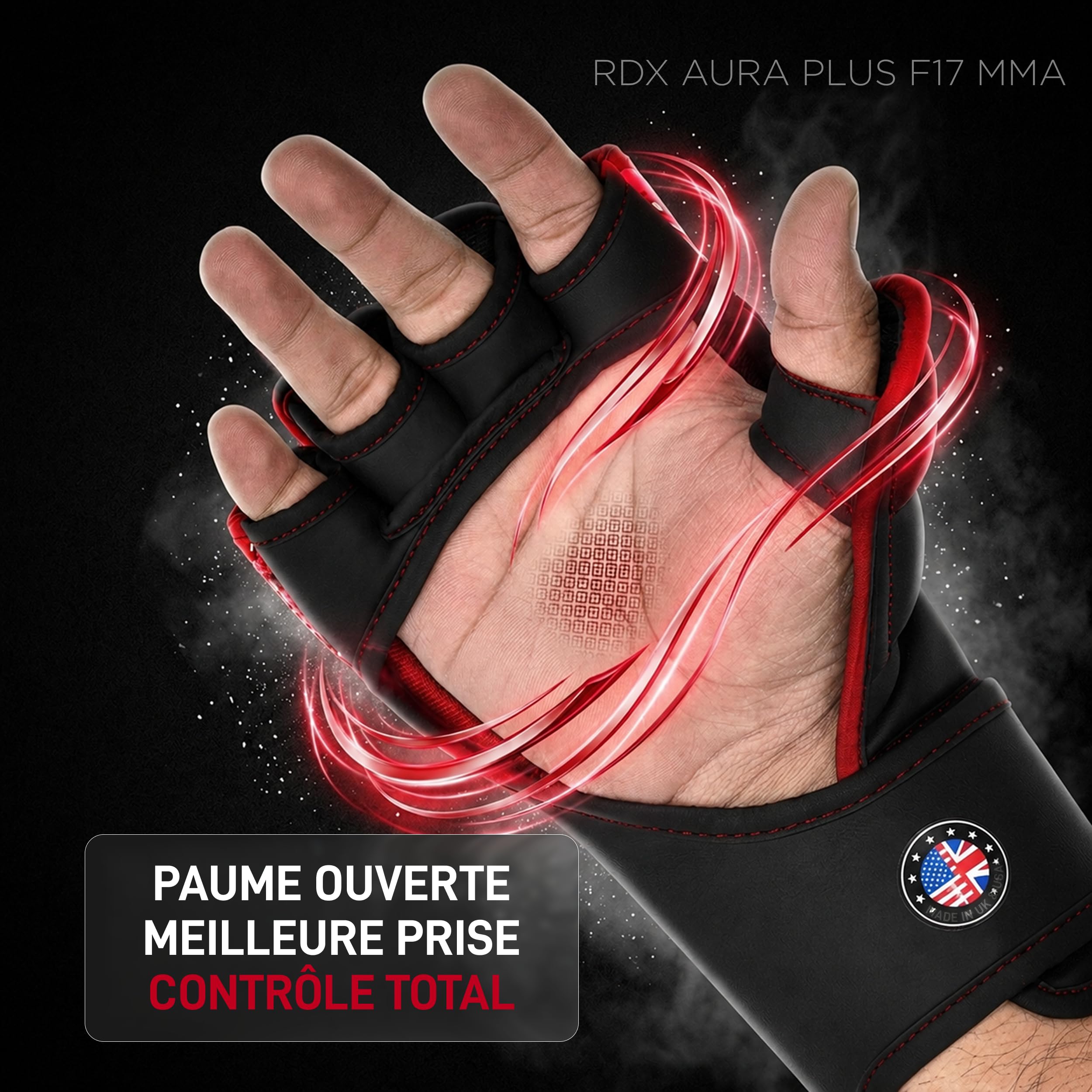 RDX Aura Plus F17 Gants de Grappling pour Homme et Femme, Gants MMA à Paume Ouverte, Gants d’Entraînement pour Prise, Sparring et Combat au Sol, Rembourrage Amortissant, MMA Gloves