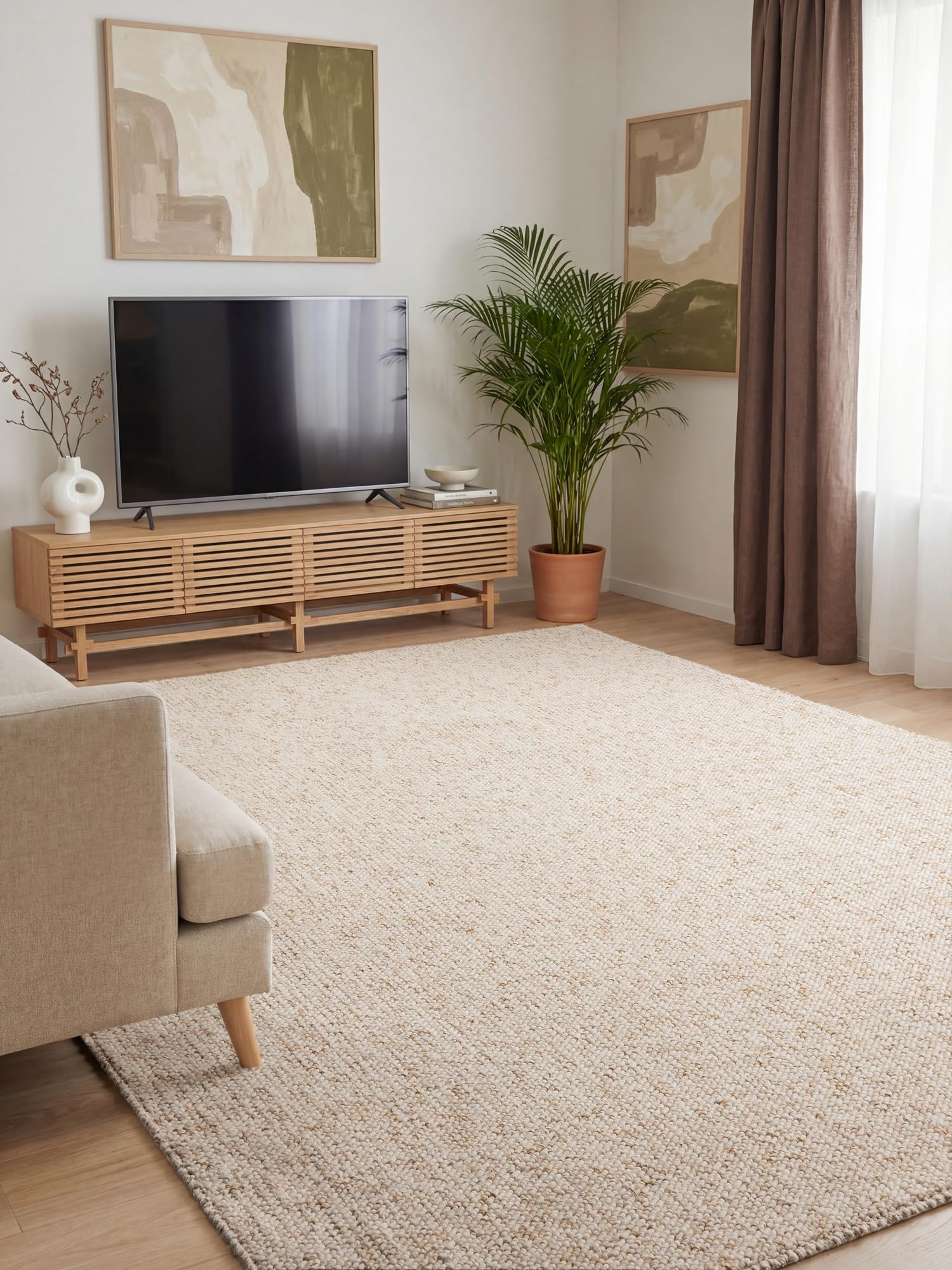ELLE Decoration Rocco Tapis Doux à Tissage Plat, Lavable en Machine, Aspect Laine, Durable et Durable, Moderne, Look scandinave, pour Salon, Salle à Manger, Chambre à Coucher, Couloir - Crème - 160 x