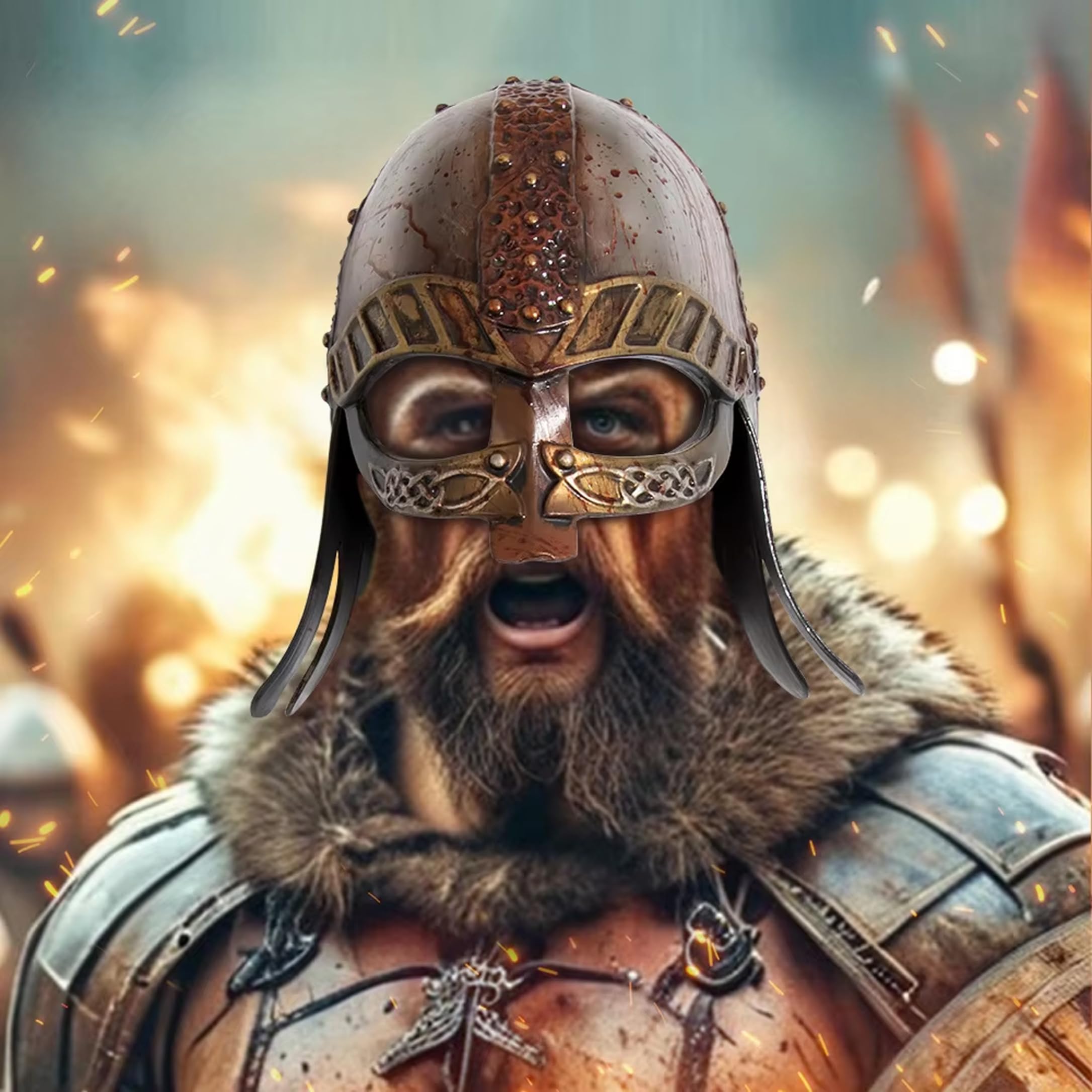 Wikingerhelme, im Kampf getragener mittelalterlicher Helm für Erwachsene aus Bronze