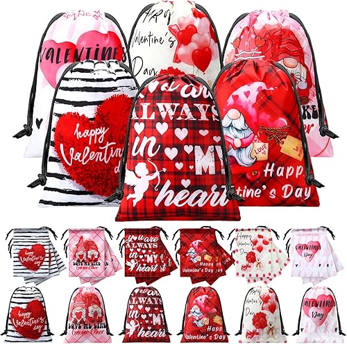 Berlune 24 bolsas de regalo con cordón para el día de San Valentín, 7 x 10 pulgadas, bolsas de regalo de juego de palabras de San Valentín, bolsas