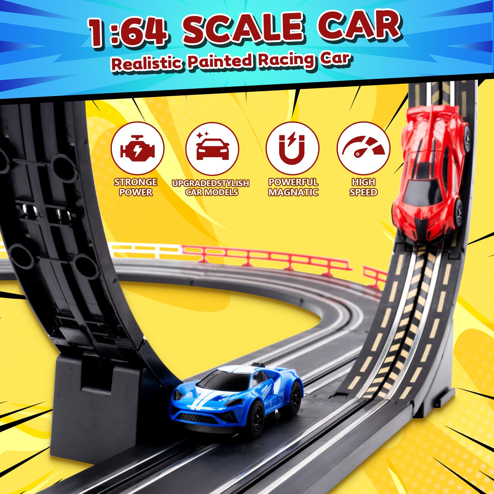 Race Track Toy Sets for Kids - Battery High-Speed 1:64 Scale Dual Slot Car Track Toys with 2 Controllers & 2 Slot Cars - Birthday Gifts for Boys Girls Children Age 3 4 5 6 7 8 9 10 11 12 Years Old