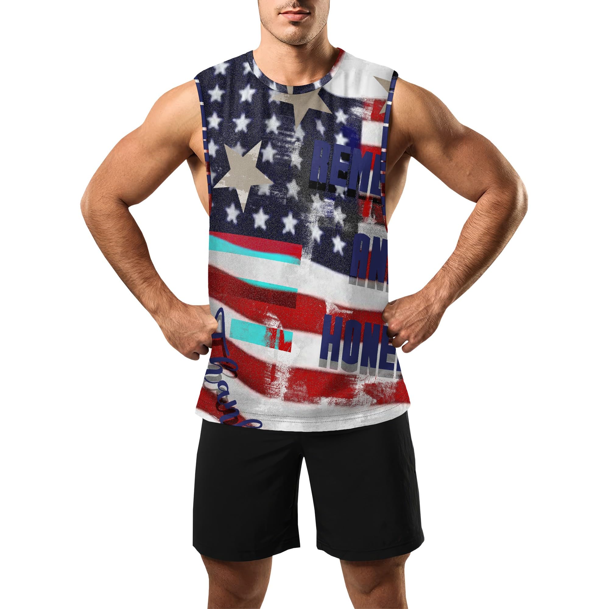 Zhyaj Summer Tanks Top for Men Flag Graphic Print Sleeveless Shirts Casual Working Out Vest T-Shirts Loose-Fit Men's Tank