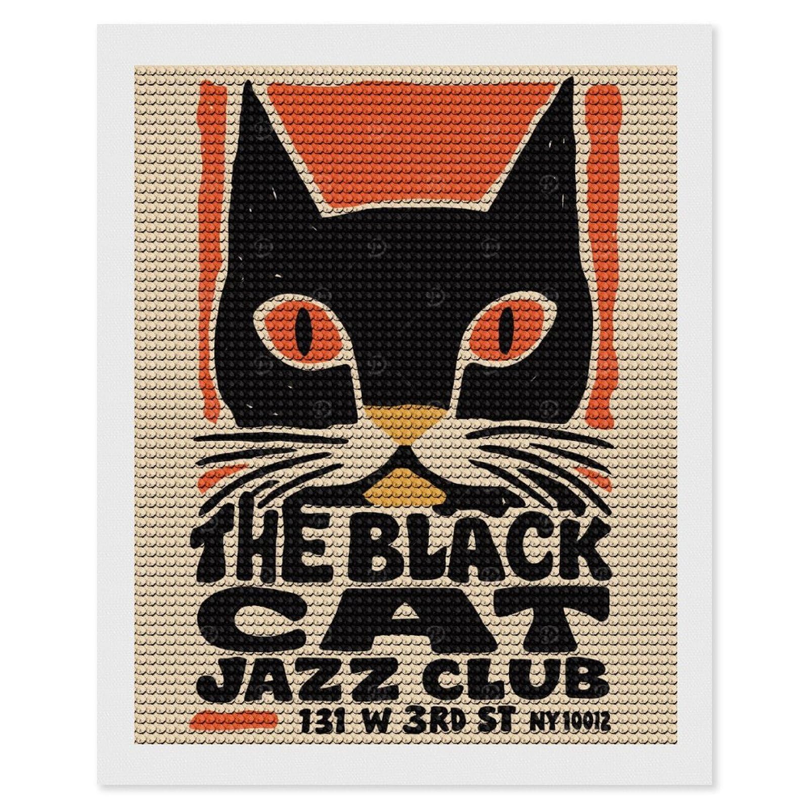 Junmoney The Black Cat Jazz Club Diamond Painting Set 16"x20", Holiday Gift Idea, for Creative Relaxation, Fun Craft Experience, Vintage Style Decor