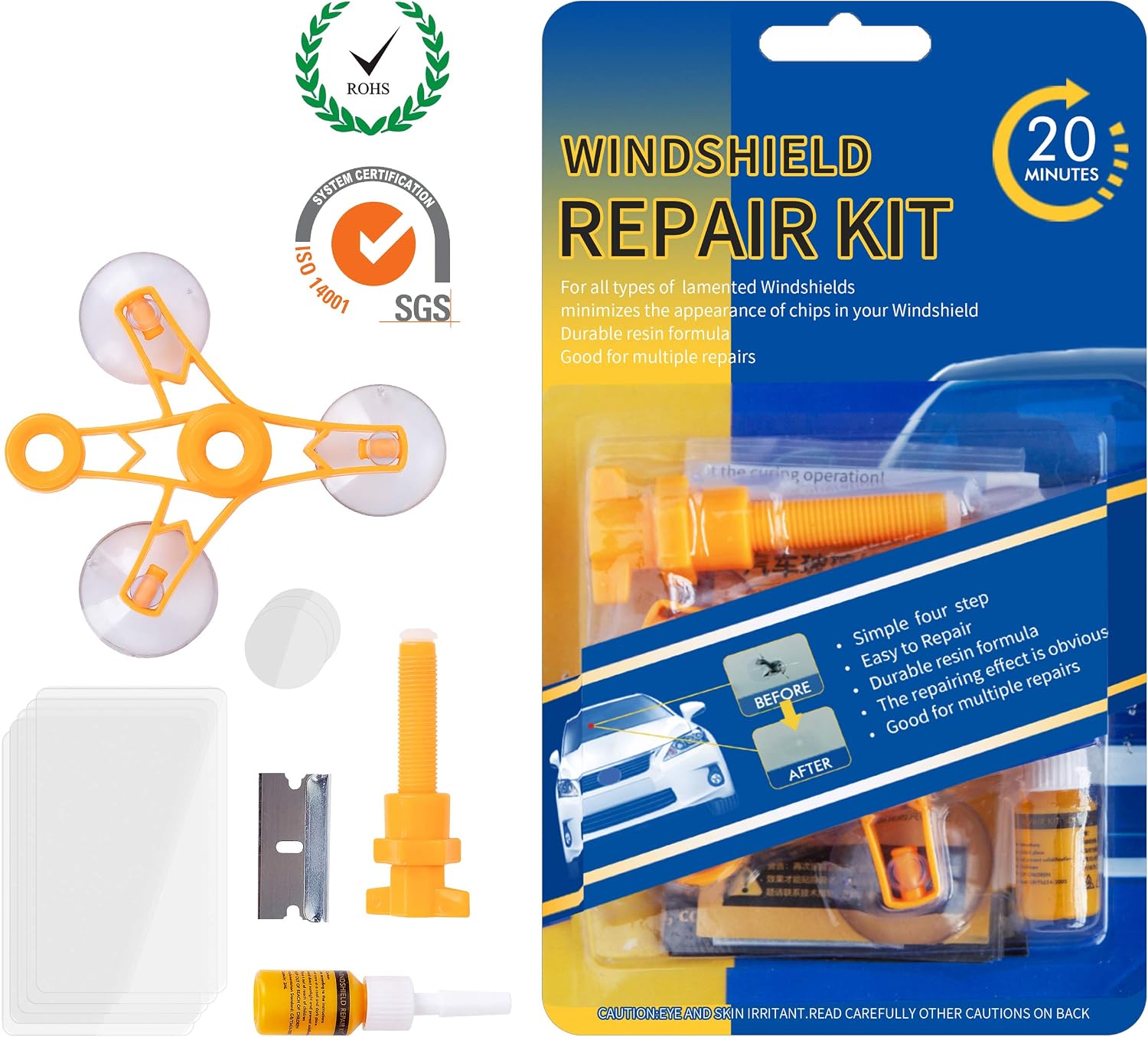 Windshield Repair Kit – Auto Glass Crack Repair tools with Upgraded Repair Rasin for Car Windshield Crack Crater Chip and Scratch Fixing