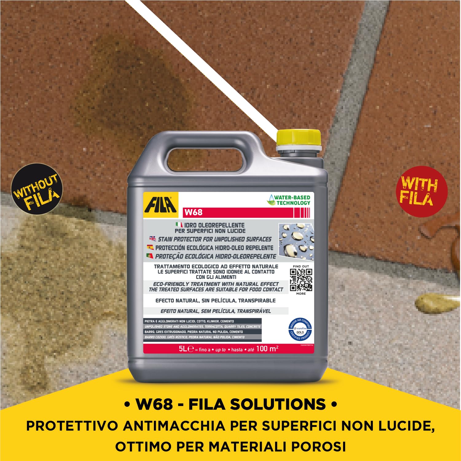 Fila Surface Care Solutions W68 Idro oleo Repellente per superfici Non Lucide, Protegge da sporchi oleosi, 5 Litri | per superfici Non Lucide, Protegge da sporchi oleosi, 5 Litri