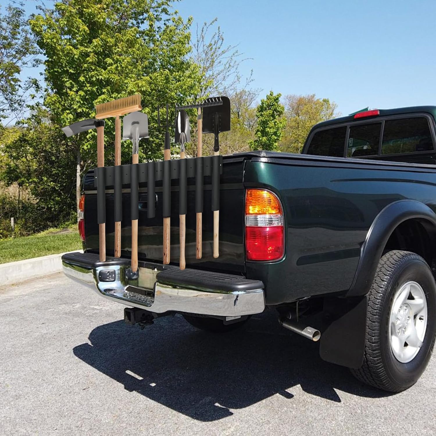 Support de pelle à 8 trous pour camion, support de pelle en métal avec 8 trous en 2 groupes, porte-outils de remorque robuste pour tondeuse, râteau, pelouse, outils à main paysagers
