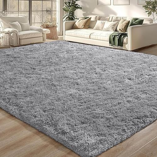 Merelax Modern Soft Fluffy Large Shaggy Rug for Bedroom Livingroom Dorm Kids Room Indoor Home Decorative, Non-Slip Plush Furry Fur Area Rugs Comfy Nursery Accent Floor Carpet 4'x6' Grey