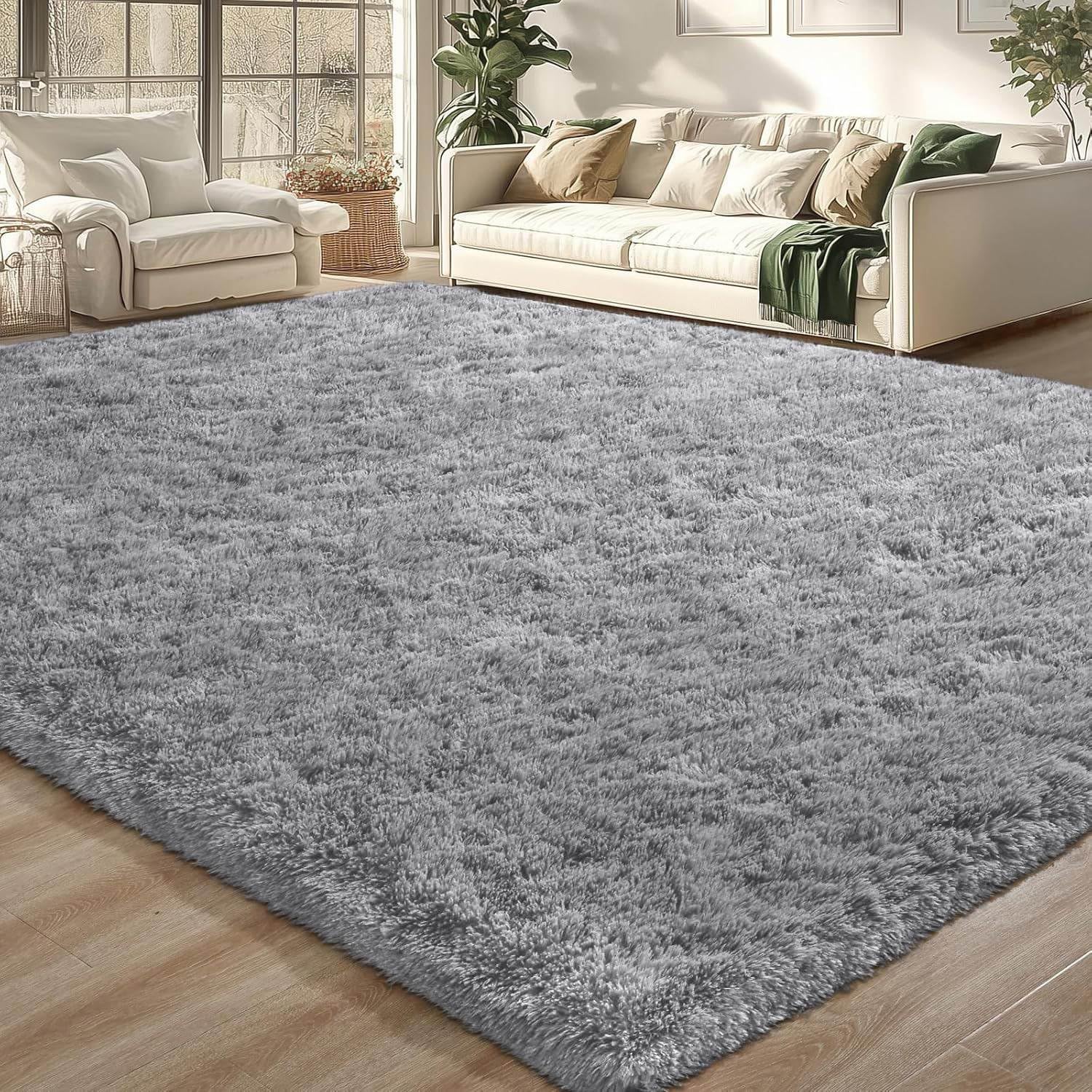 Merelax Soft Modern Indoor Large Shaggy Rug for Livingroom Bedroom Dorm Kids Room Home Decorative, Non-Slip Plush Fluffy Furry Fur Area Rugs Comfy Nursery Accent Floor Carpet 6x9 Feet, Grey