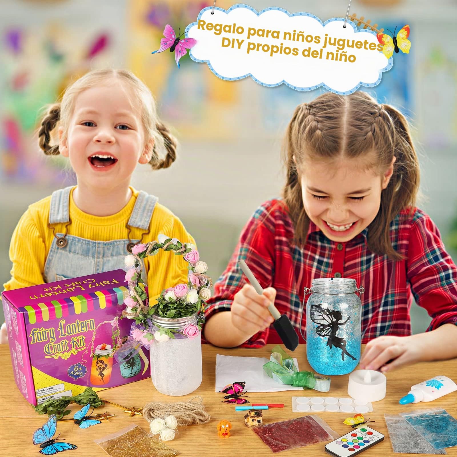 Regalo para Niñas, Kit de Manualidades de Linterna de Hadas 8 9 10 11 12- Regalo para niños - Luz Nocturna de Tarro de Albañil con Control Remoto - Actividades Creativas de Arte de Bricolaje