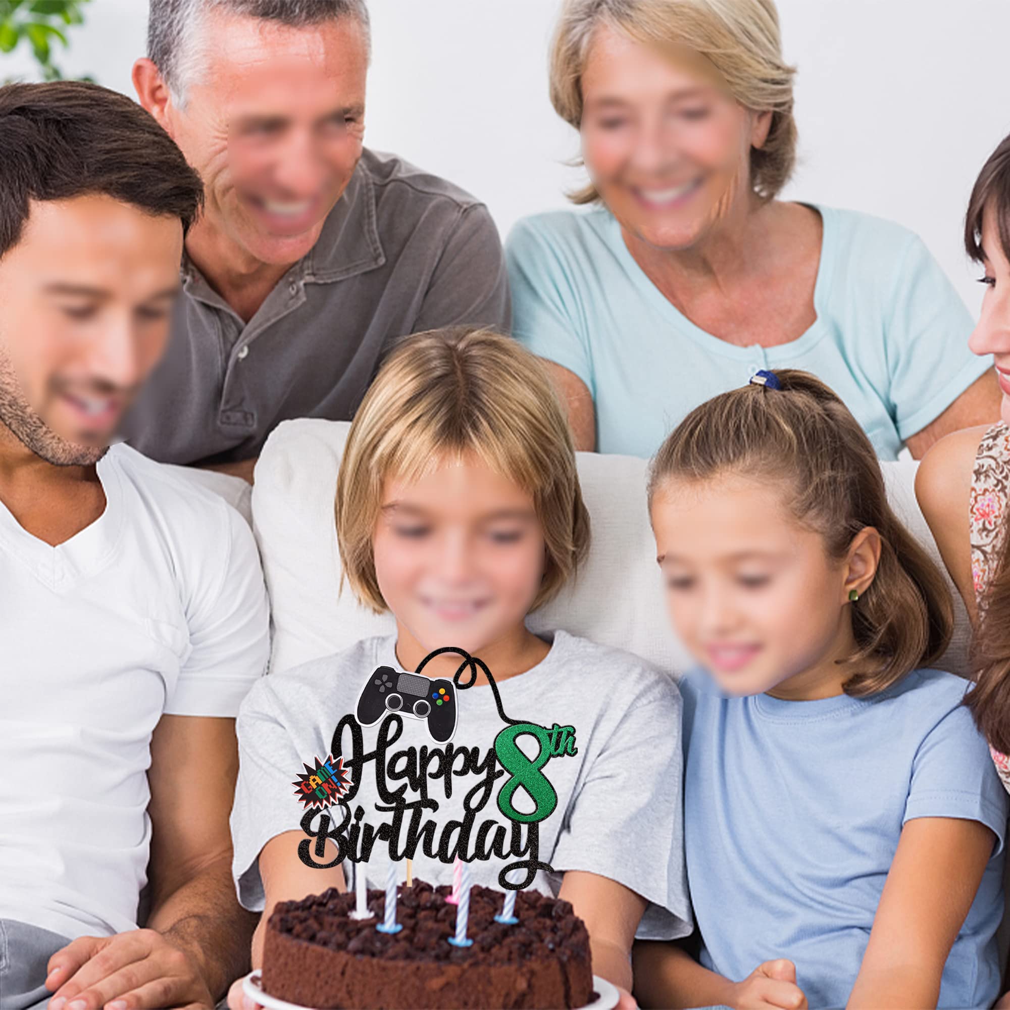 Kuchenaufsatz 'Happy 8th Birthday' – Videospiel-Design, Glitzernd, Für Geburtstagspartys
