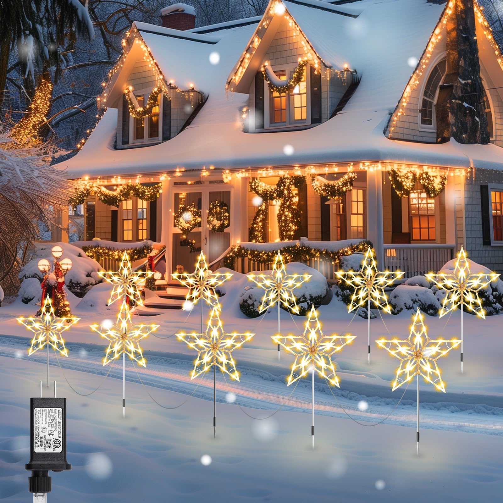 Brightown Star Christmas Pathway Lights Outdoor, 10 Large Star Christmas Sidewalk Lights, Christmas Decorations Outside Yard Lawn Path Walkway Driveway Marker Stake, Warm White