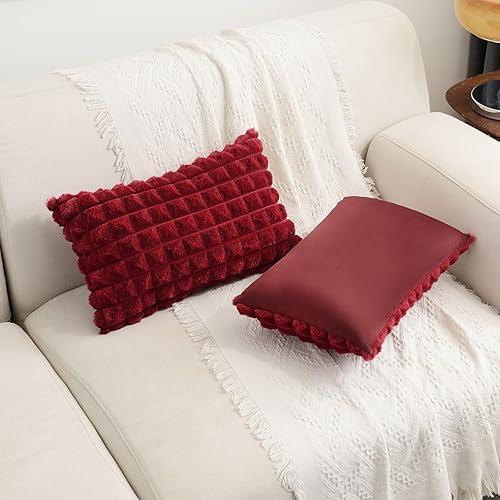 Miniatura 78 de FUTEI Juego de 2 fundas de almohada decorativas color camello de 18 x 18 pulgadas, fundas de cojín cuadradas, piel sintética de conejo esponjosa